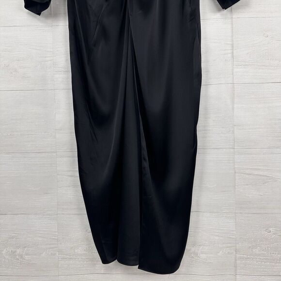 Theory Womens Black Satin Sheath Dress Size 8 Twist-Front Long-Sleeve V Neck - Picture 5 of 16